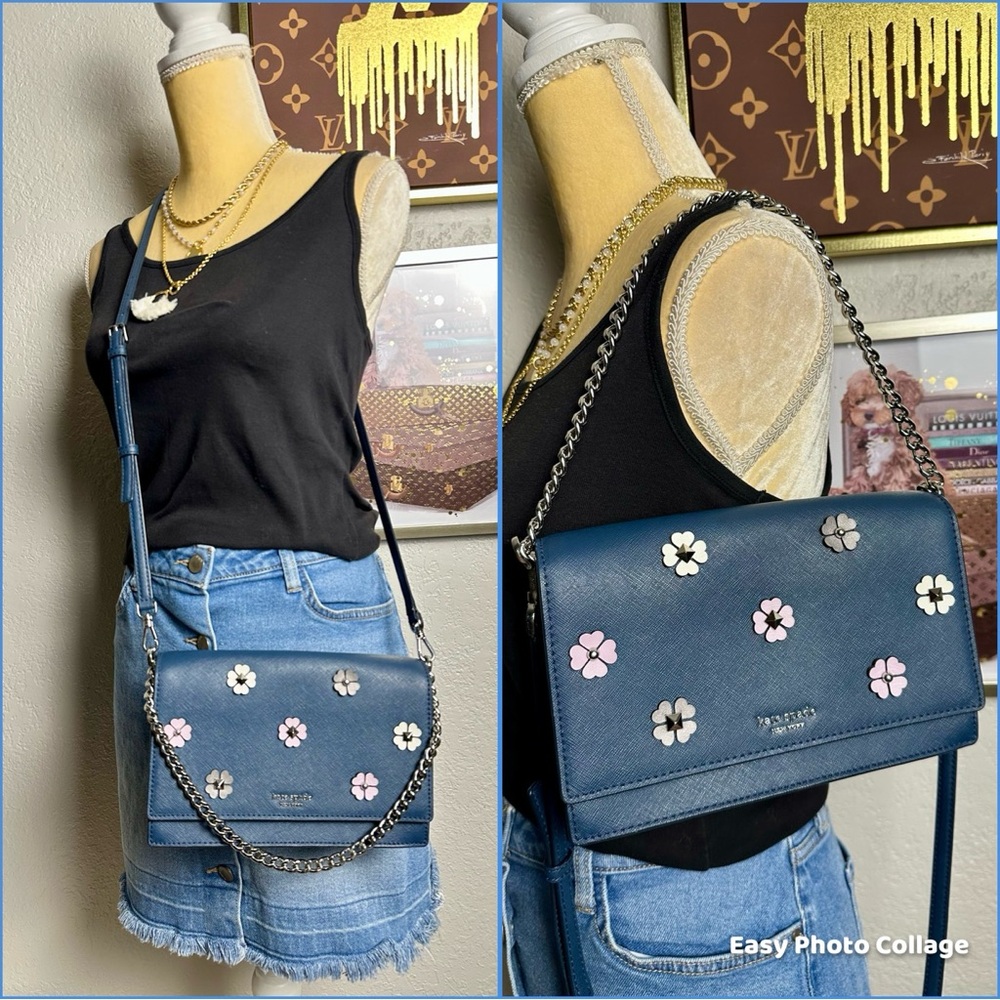 Kate Spade Blue Floral Convertible Crossbody Bag